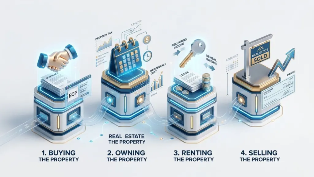 Overview of the four main property taxes and costs foreign owners may face when buying, owning, renting and selling real estate in Egypt